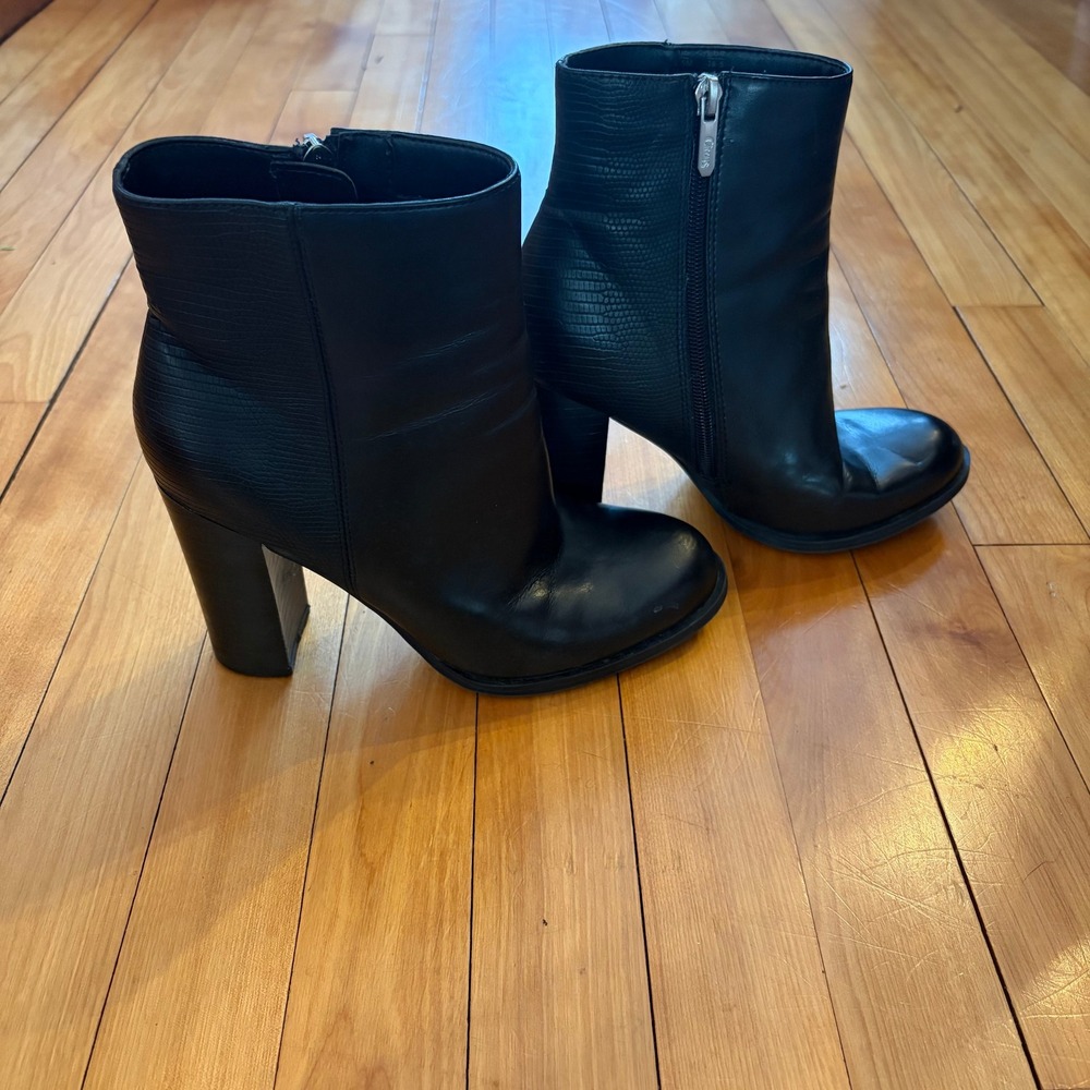 Circus by Sam Edelman Rollins Black Block Heel Ankle Boots Snake‎ Embossed 6.5M